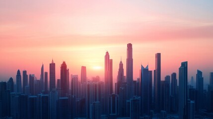 Fototapeta premium Cityscape Silhouette with Sunset Glow
