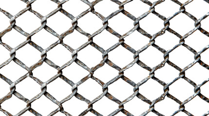 Steel chainlink mesh fence isolated on transparent background 