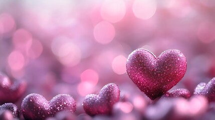 Obraz premium Glittery Pink Heart with Bokeh Lights, Soft and Dreamy Romantic Background in Pastel Shades of Pink and Purple, Perfect for Valentine's Day or Love Themes