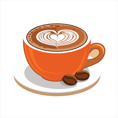 Cute Cartoon Style Coffee Cup with Heart Foam