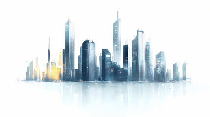 Fototapeta premium Create a digital painting of a futuristic city skyline with a white background. Futuristic City. Illustration