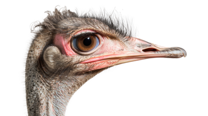 Close-up ostrich's head screaming on transparent
