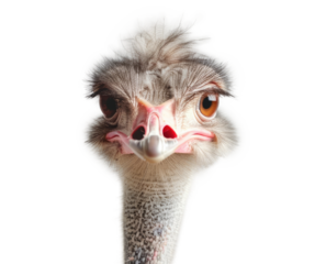 Close-up ostrich's head screaming on transparent