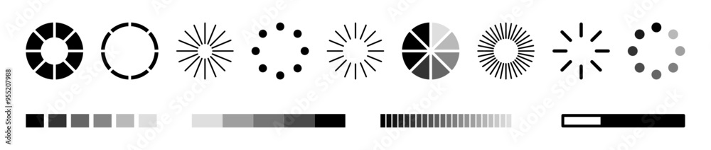 Poster Loading circles for web design, websites and application. Vector isolated set of flat icons for UI and UX. Graphic user interface. Waiting for process to complete, internet technologies GUI