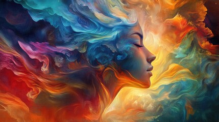 Abstract Portrait with Swirling Colors and Lines