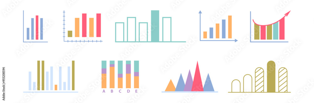 Aufkleber Data structured information, isolated set of information visualization for presentations or business reports. Vector presentation graphics templates, charts with growing progress tendency and success