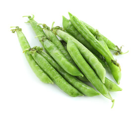 Green fresh pea pods isolated on white