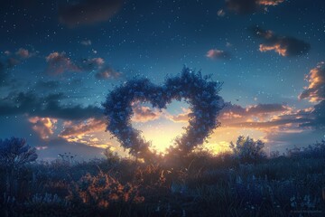 Fototapeta premium Light Trails Forming Heart Shapes in the Sky Romantic heart-shaped light trails painted