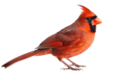 Red cardinal bird on transparent background