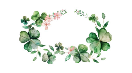 Obraz premium Clover frame, watercolor drawing on transparent background. Design for greeting card for St. Patrick's Day and other holidays, wedding invitation