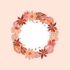 Elegant floral boho frame with leaves