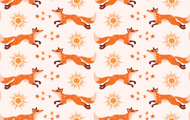 Cartoon pattern with fox and sun