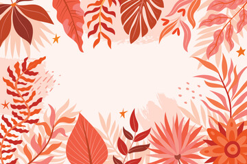 Floral background with leaves in boho style