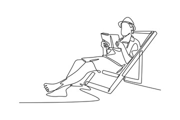 Continuous one line drawing reading book concept. Doodle vector illustration.