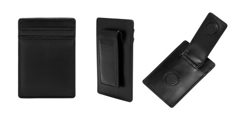 black leather wallet or holder card is fashion of business ,isolated
