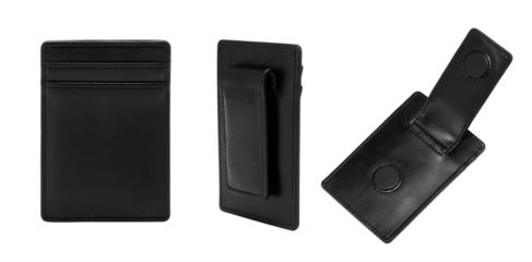 black leather wallet or holder card is fashion of business ,isolated