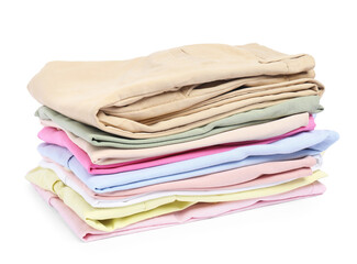 Stack of colorful clothes isolated on white