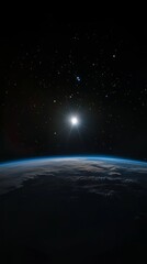 Image of Earth with sunlight and stars visible from space