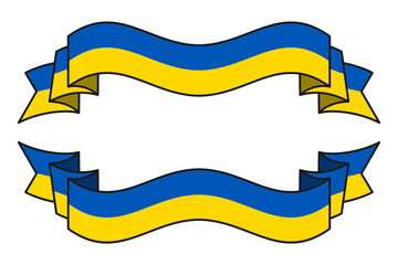Official Ukraine Flag Ribbon in Blue-Yellow Colors, Waving on White Background, Flat Cartoon Style, Vector Illustration for Graphic Design Elements, Editable and Scalable EPS File