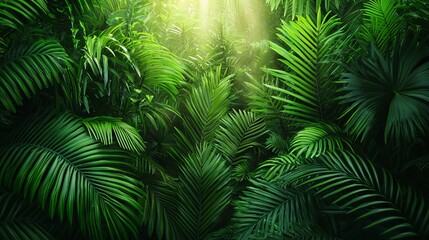 Lush Green Palm Leaves Tropical Jungle Background
