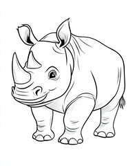 Fototapeta premium Beautiful Rhino Coloring Page, Rhinoceros Colouring Design for Your Corporate Books and Business Graphic Resource or Creative Project, Ai Generative