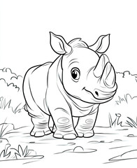 Fototapeta premium Beautiful Rhino Coloring Page, Rhinoceros Colouring Design for Your Corporate Books and Business Graphic Resource or Creative Project, Ai Generative