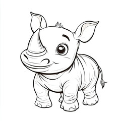 Fototapeta premium Beautiful Rhino Coloring Page, Rhinoceros Colouring Design for Your Corporate Books and Business Graphic Resource or Creative Project, Ai Generative