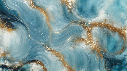 Fototapeta premium Abstract painting blue gold color scheme background mix Abstract