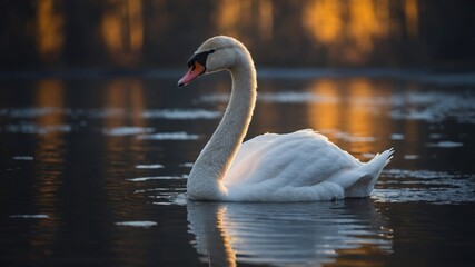 Fototapeta premium Swan's reflection creating a perfect mirror image minimalist art media by magazine.