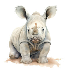 Fototapeta premium Beautiful Rhino Watercolor Clipart, Rhinoceros Colored Design for Your Corporate and Business Graphic Resource or Creative Project, Ai Generative