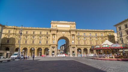 Republic Square timelapse hyperlapse with the arch in honor of the first king of united Italy, Victor Emmanuel II.