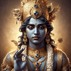 Digital illustration Hindu deity Lord Krishna He depicted Illust