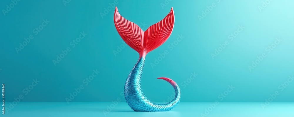 Sticker Mermaid Tail on Blue Background.