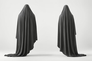 Naklejka premium Two silhouettes person wearing black cloak cloak is A blank mock