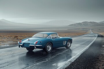 Naklejka premium Vintage Car on a Deserted Road A classic