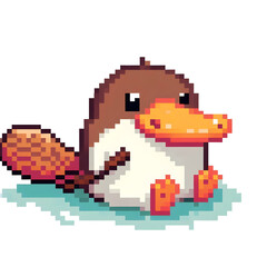 Obraz premium 흰 배경, 오리너구리, 픽셀아트 (white background, platypus, pixel art)
