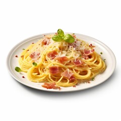spaghetti carbonara isolated on white