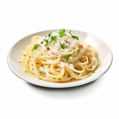 spaghetti carbonara isolated on white