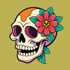 Ornate Skull with Flower Motif