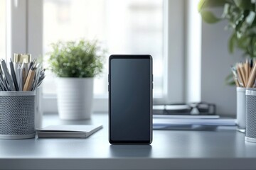 Smartphone Mockup on Modern Desk created with Generative AI