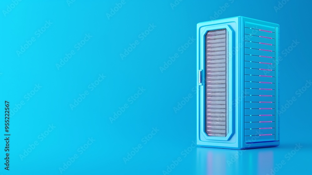 Poster server rack with blue abstract background. data center technology concept with modern computer serve