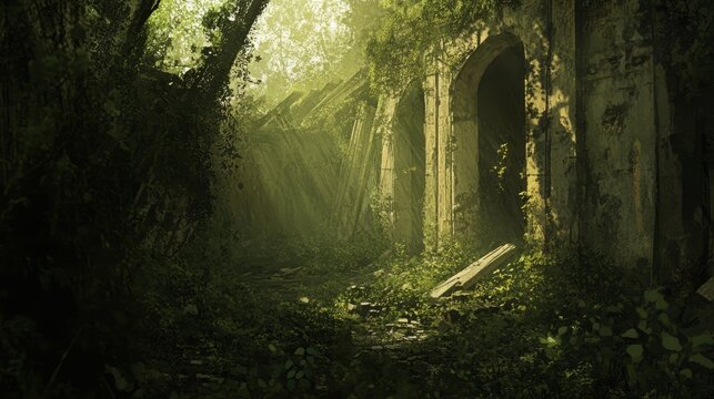 Post-Apocalyptic Ruins: Digital Painting of an Overgrown World