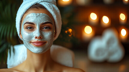 woman with closed eyes enjoying a rejuvenating spa treatment, her face covered in a white beauty mask, symbolizing relaxation, self-care, and the pursuit of youthful radiance
