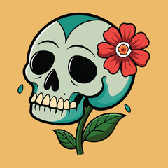 Skull with Botanical Elements