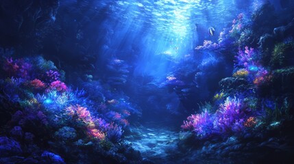 Luminous Underwater Kingdom: Digital Painting of Glowing Coral Reefs