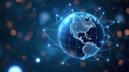 Digital Globe with Bright Blue Connections in Dark Cosmic Background