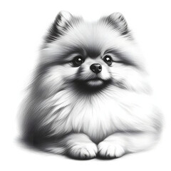 Obraz premium 흰 배경, 포메라니안, 펜슬 드로잉 (White background, Pomeranian, pencil drawing)