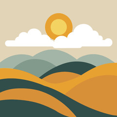 Obraz premium vector illustration for landscape sky and sea with tree environments kids room wall design 