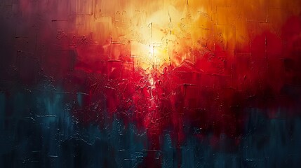 Fototapeta premium Abstract oil painting with red, orange, and blue colors.