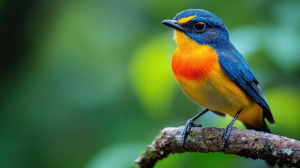 Obraz premium A close-up shot of a colorful bird perched on a branch in a Laos nature reserve, ideal for wildlife photography,